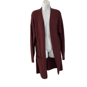 SO Womens Open Front Long Cardigan Sweater Size S Burgundy Long Sleeve Pockets